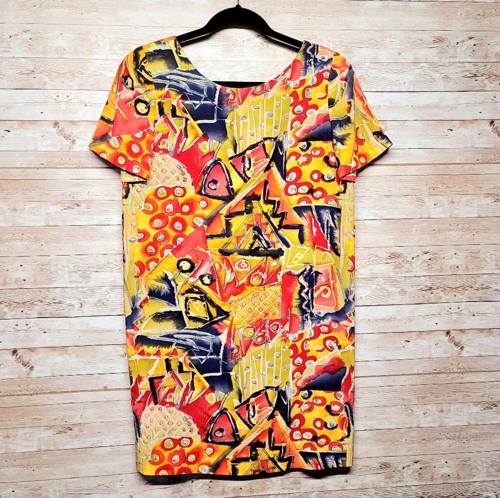 NIPON Boutique vintage 80's 90's 100% Silk Modern Abstract Picasso Print Dress 4